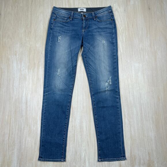 Paige Jimmy Jimmy Skinny Mid Rise Distressed Stretch Casual Blue Denim Jeans 25 - Picture 1 of 14